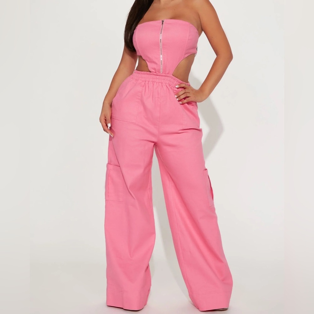 Pink cargo jumpsuit